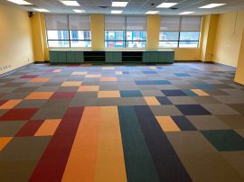 New school room with multi-colored square flooring